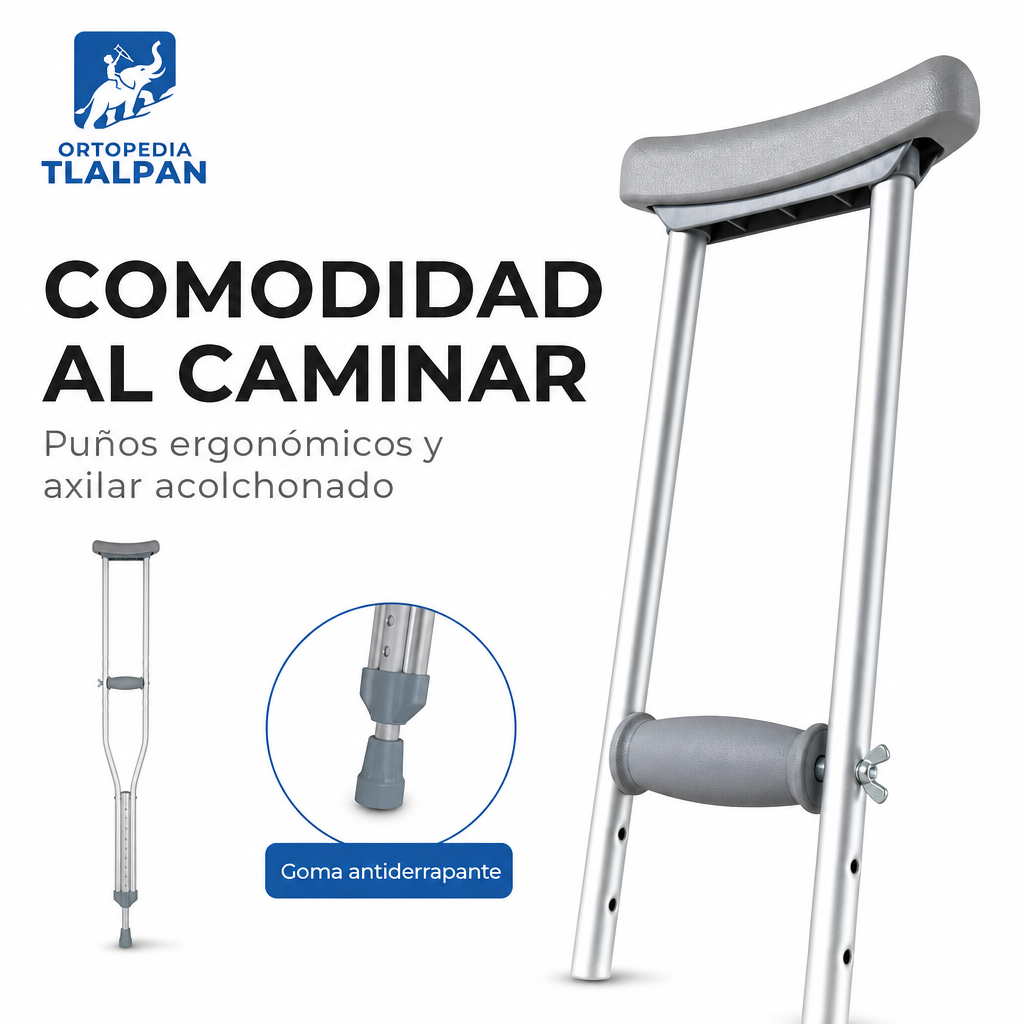 Muleta Axilar de Aluminio Importada Elefante Ajustable | Soporte y Seguridad para Caminar