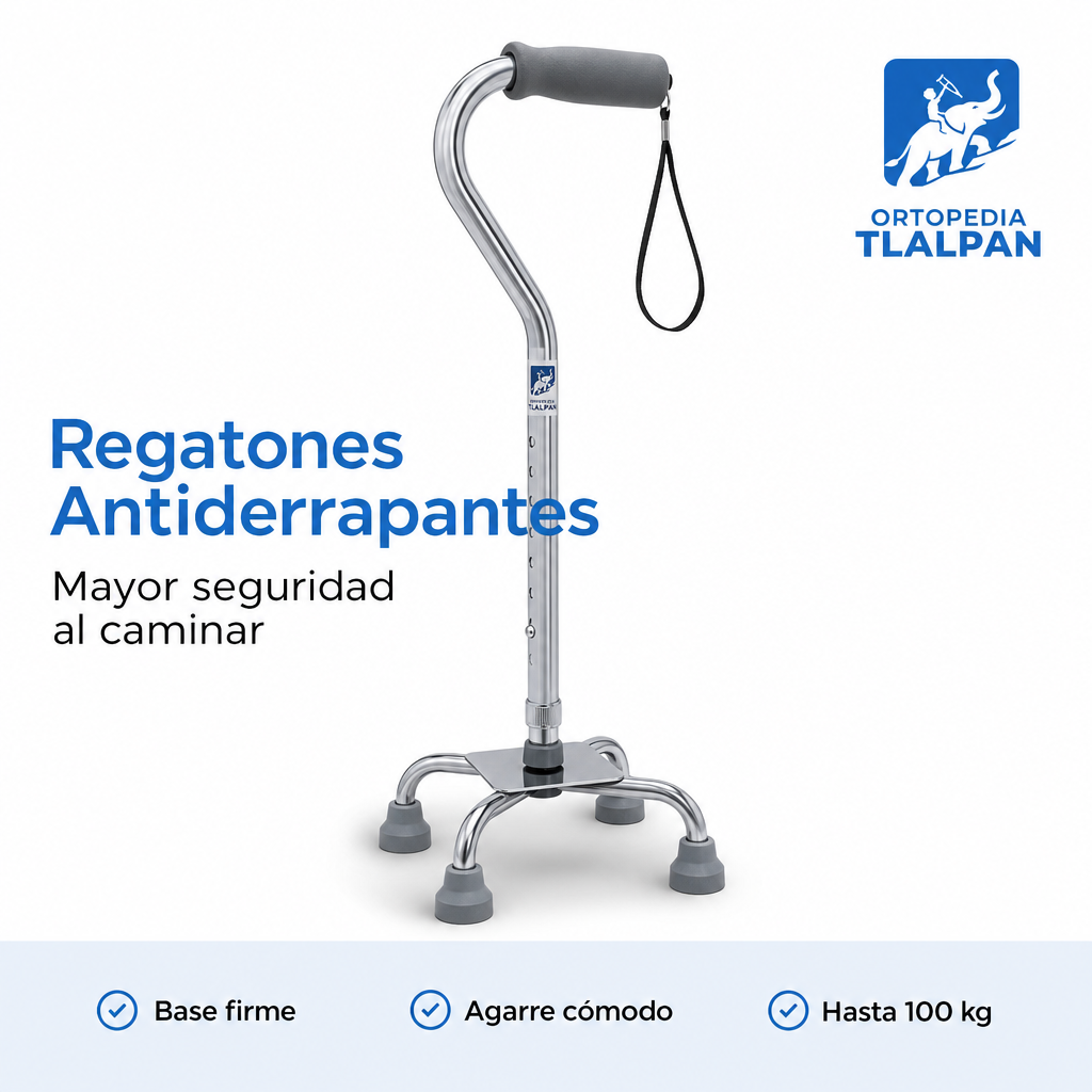 Bastón de 4 Apoyos Importado de Aluminio Ajustable para Adultos Mayores | Bastón Cuádruple Antiderrapante