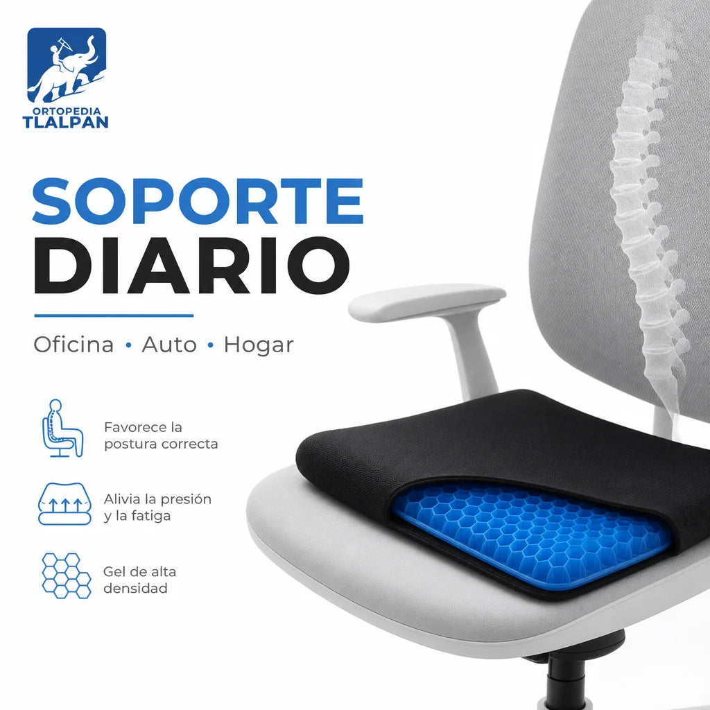 Cojín Ortopédico de Gel Ergonómico para Silla | Soporte para Espalda y Columna