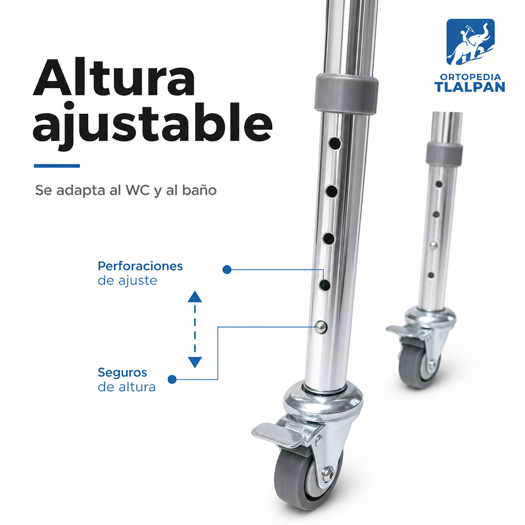 Silla Cómodo con Ruedas Plegable Cromada | Silla Sanitaria Ortopédica para Baño y Traslado