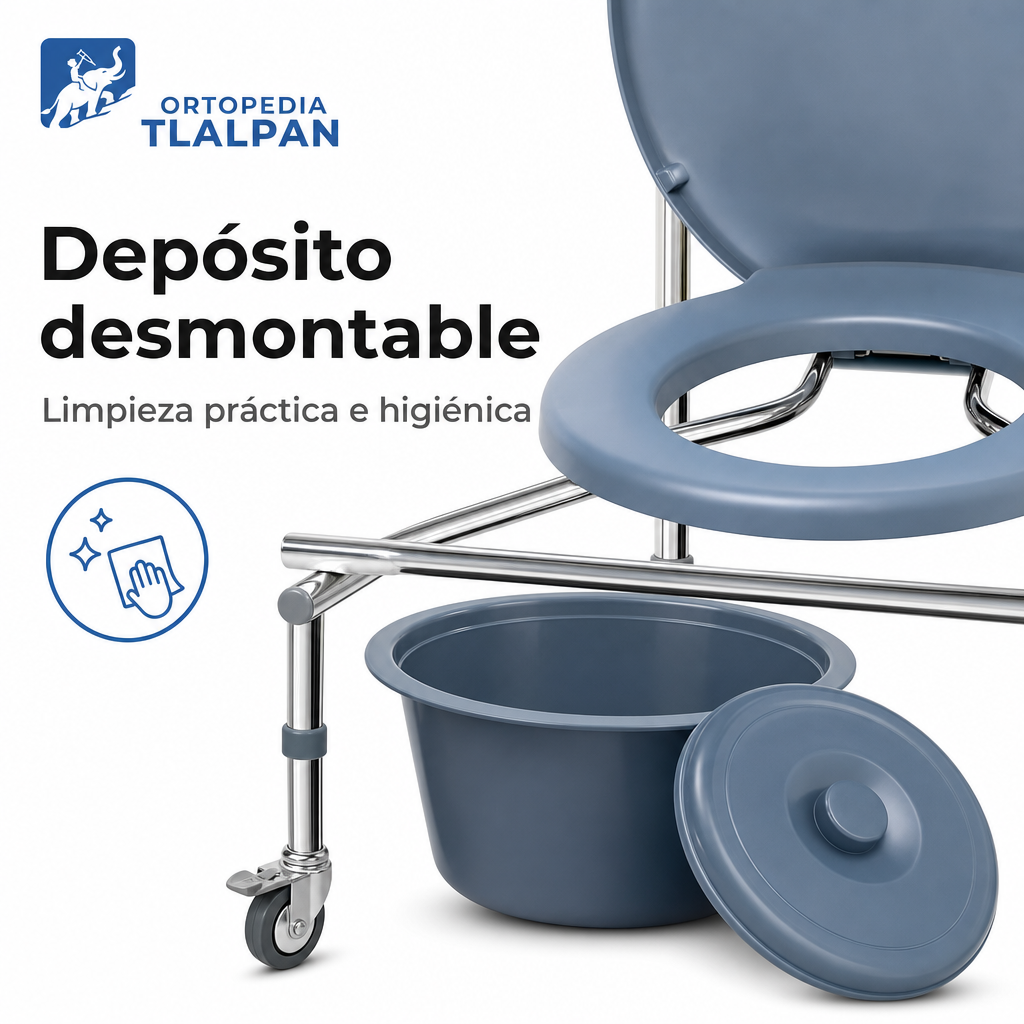 Silla Cómodo con Ruedas Plegable Cromada | Silla Sanitaria Ortopédica para Baño y Traslado