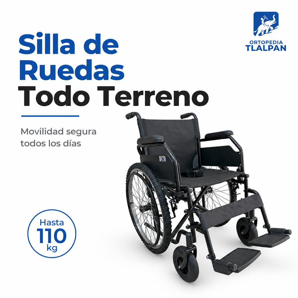 Silla de ruedas Todo terreno Elefante | Silla de ruedas de acero resistente con Ruedas Neumáticas 24" para uso diario hasta 110kg