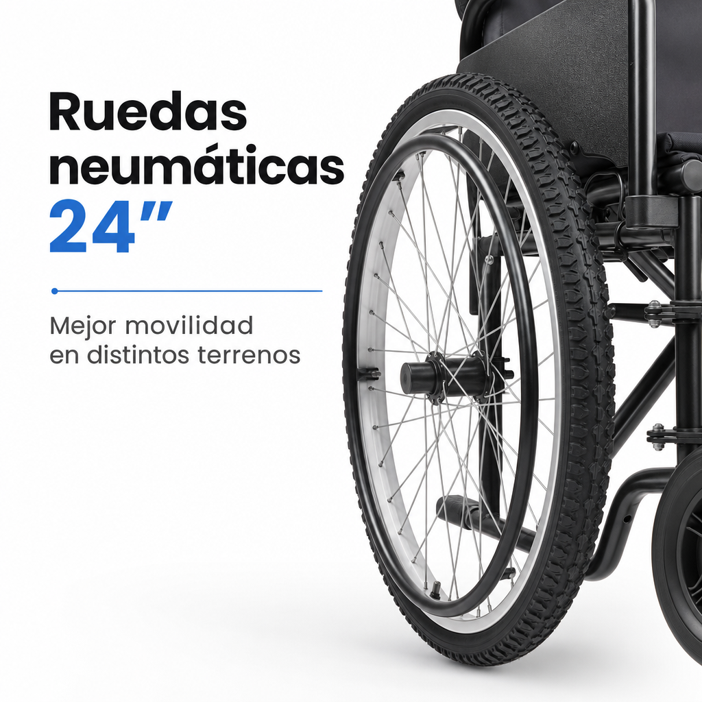 Silla de ruedas Todo terreno Elefante | Silla de ruedas de acero resistente con Ruedas Neumáticas 24" para uso diario hasta 110kg