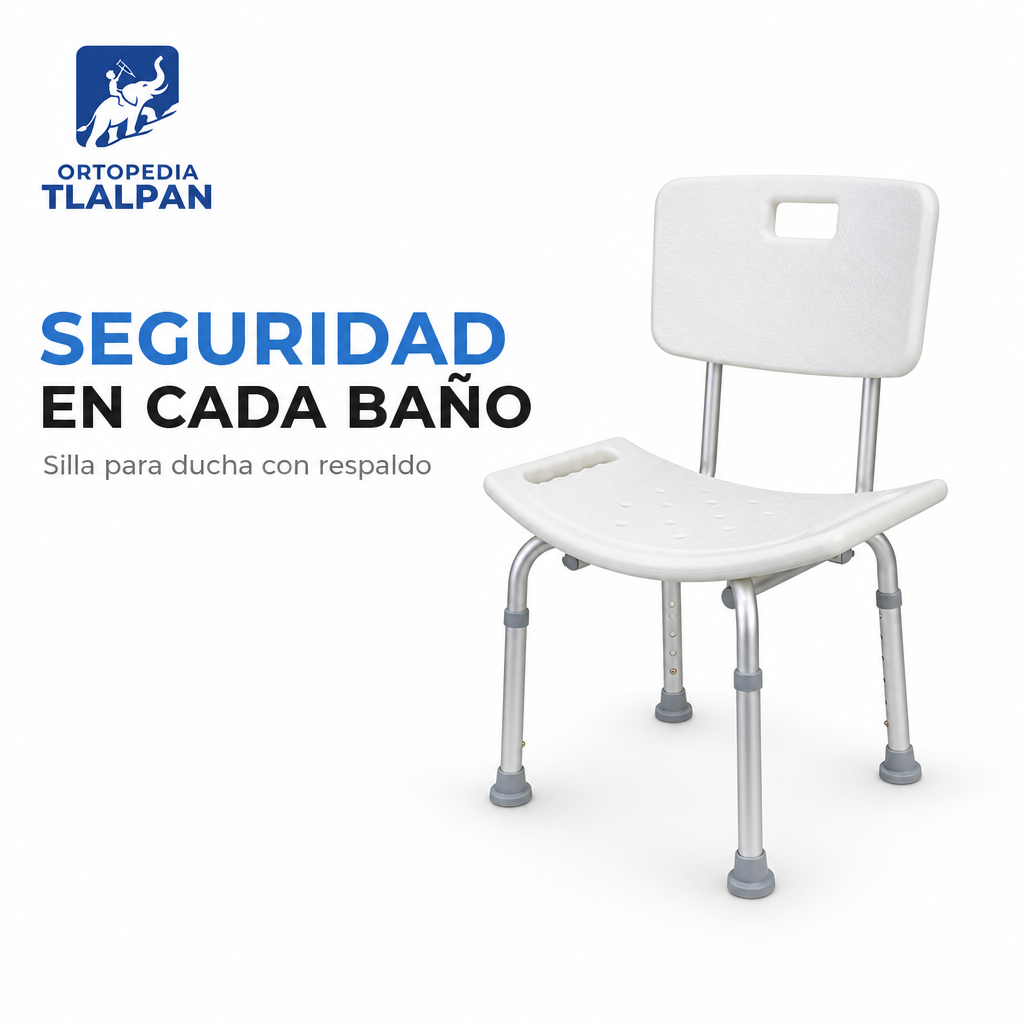 Silla para Ducha con Respaldo de Aluminio Ajustable Ortopédica