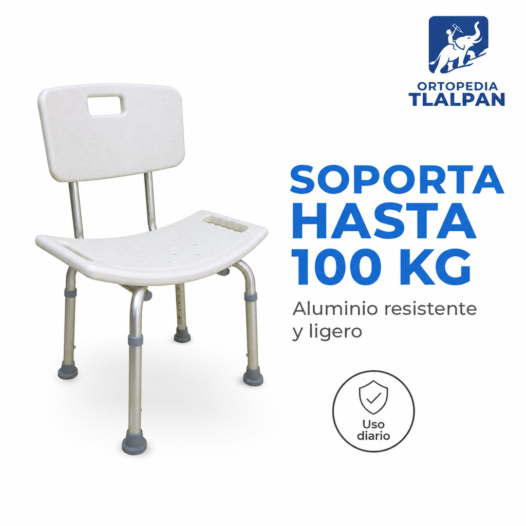 Silla para Ducha con Respaldo de Aluminio Ajustable Ortopédica