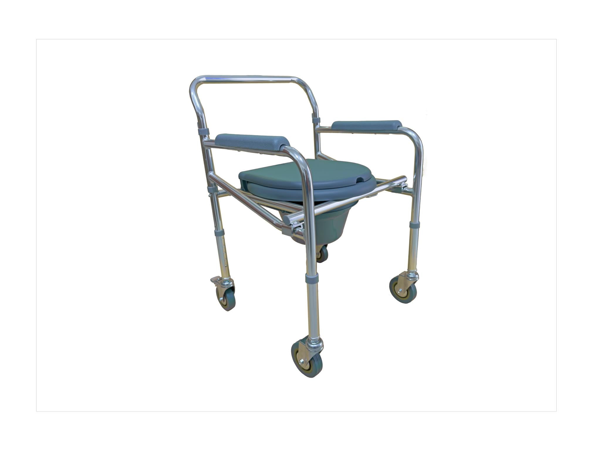 Silla Cómodo con Ruedas Plegable Cromada | Silla Sanitaria Ortopédica para Baño y Traslado